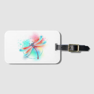 Étiquette À Bagage Dragonfly rouge sur l'arrière - plan aquarelle