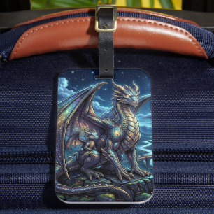 Étiquette À Bagage Dragons célestes éclairés par la lune et château