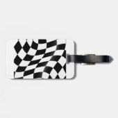 Étiquette À Bagage Drapeau à carreaux noir et blanc ondulé de course (Dos horizontal)