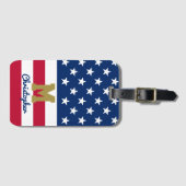 Étiquette À Bagage Drapeau américain | 4 JUILLET | Nom et monogramme (Devant Horizontal)