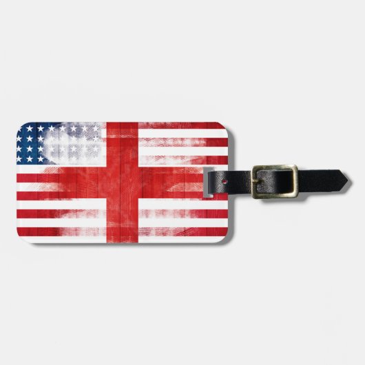 Étiquette À Bagage Drapeau américain anglais rustique (Devant horizontal)