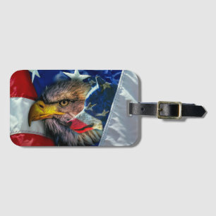 Étiquette À Bagage Drapeau américain du loup d'aigle chauve