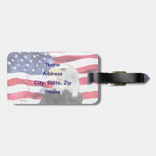 ÉTIQUETTE À BAGAGE DRAPEAU AMÉRICAIN ET EAGLE (Dos horizontal)