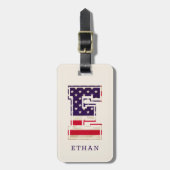 Étiquette À Bagage Drapeau américain moderne Monogramme E (Devant Vertical)