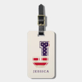 Étiquette À Bagage Drapeau américain moderne Monogramme J (Devant Vertical)