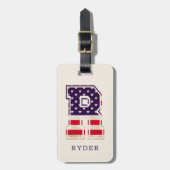 Étiquette À Bagage Drapeau américain moderne Monogramme R (Devant Vertical)