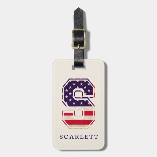 Étiquette À Bagage Drapeau américain moderne Monogramme S (Devant Vertical)