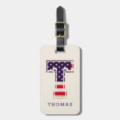 Étiquette À Bagage Drapeau américain moderne Monogramme T (Devant Vertical)