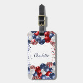 Étiquette À Bagage Drapeau américain patriotique rouge blanc bleu nom (Devant Vertical)