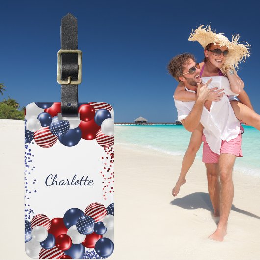 Étiquette À Bagage Drapeau américain patriotique rouge blanc bleu nom