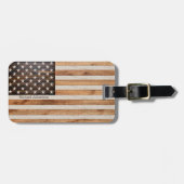 Étiquette À Bagage Drapeau américain ton bois rustique (Devant horizontal)