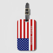Étiquette À Bagage Drapeau Américain Très Cool Avec Monogramme (Devant Vertical)