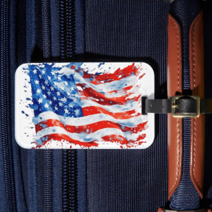 Étiquette À Bagage Drapeau américain USA Aquarelle 4 juillet