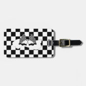 Étiquette À Bagage Drapeau Checker et voitures de course (Devant horizontal)