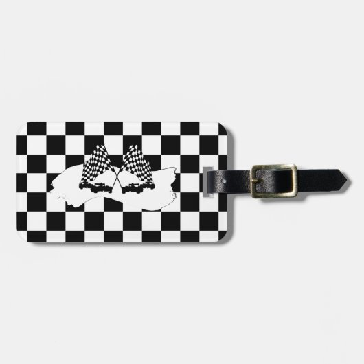 Étiquette À Bagage Drapeau Checker et voitures de course (Devant horizontal)