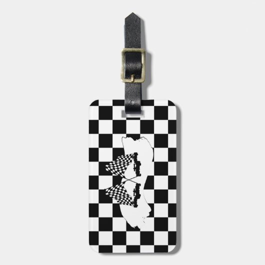 Étiquette À Bagage Drapeau Checker et voitures de course (Devant Vertical)