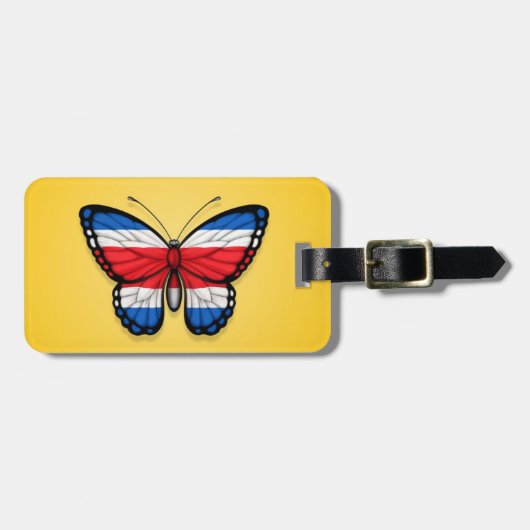 Étiquette À Bagage Drapeau de papillon de Rican de côte sur le jaune (Devant horizontal)
