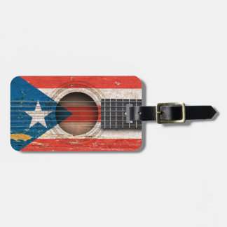 Étiquette À Bagage Drapeau de Porto Rico sur la vieille guitare