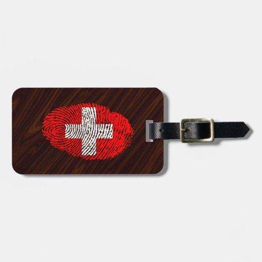 Étiquette À Bagage Drapeau d'empreinte digitale de contact de Suisse (Devant horizontal)