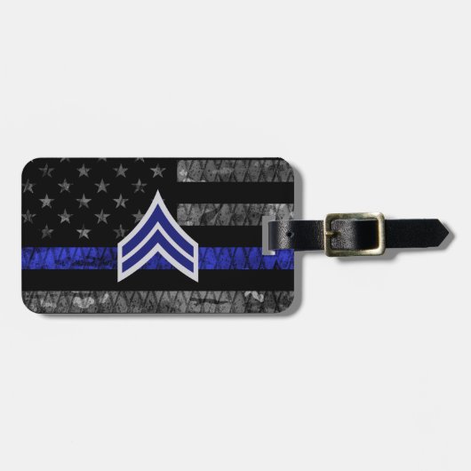 Étiquette À Bagage Drapeau dénudé de la ligne bleue mince (Devant horizontal)