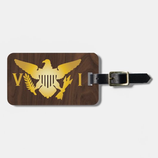Étiquette À Bagage Drapeau des îles Vierges de l'or, Faux Dark Wood (Devant horizontal)