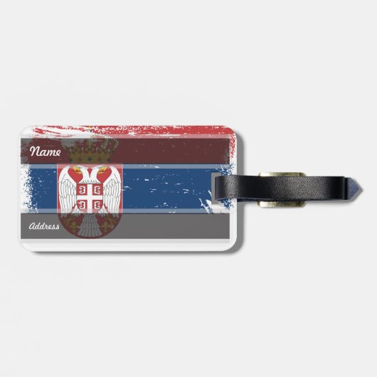 Étiquette À Bagage Drapeau grunge de la Serbie (Dos horizontal)