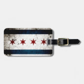 Étiquette À Bagage Drapeau grunge noir de Chicago (Devant horizontal)