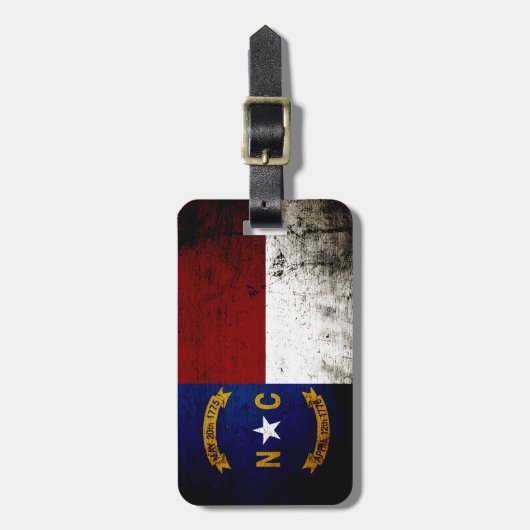 Étiquette À Bagage Drapeau grunge noir d'état de la Caroline du Nord (Devant Vertical)