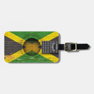 Étiquette À Bagage Drapeau jamaïcain sur la vieille guitare