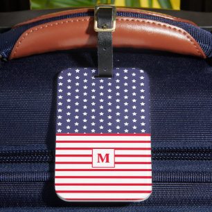 Étiquette À Bagage Drapeau rouge blanc et bleu américain monogramme