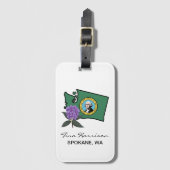 Étiquette À Bagage Drapeau Washington et Fleur Rhododendron Pacifique (Devant Vertical)