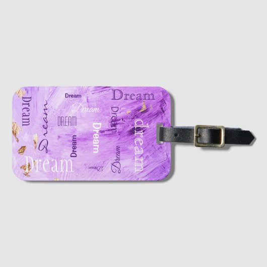 Étiquette À Bagage Dream Script Purple Gold Aquarelle (Devant Horizontal)