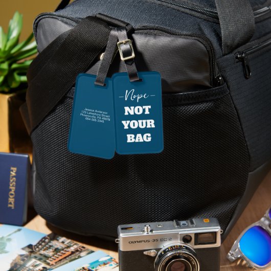 Étiquette À Bagage Drôle bleu non votre sac Texte (Recto & Verso)