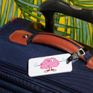 Étiquette À Bagage Drôle Cartoon Cerveau en train de Winking