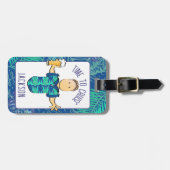 Étiquette À Bagage Drôle Cartoon Homme Tropical Vacances (Devant horizontal)