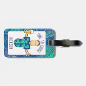 Étiquette À Bagage Drôle Cartoon Homme Tropical Vacances (Dos horizontal)