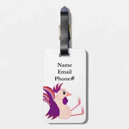 Étiquette À Bagage Drôle coq assis (Dos Vertical)