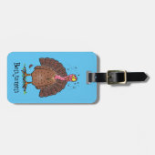 Étiquette À Bagage Drôle dinde marron de la ferme avec des mouches de (Devant horizontal)