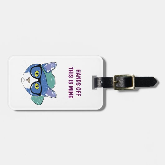 Étiquette À Bagage Drôle Nerdy Hipster Chat avec lunettes mains off (Devant horizontal)