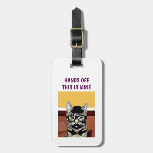 Étiquette À Bagage Drôle Nerdy Hipster Chat avec lunettes mains off (Devant Vertical)