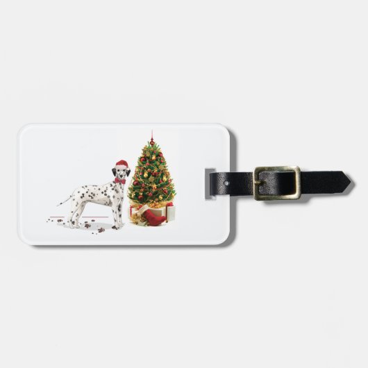 Étiquette À Bagage Drôle Noël Dalmation Chien et Arbre (Devant horizontal)