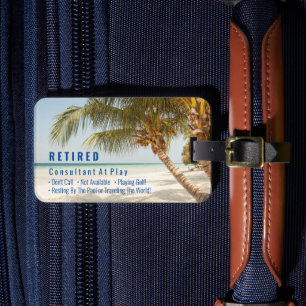 Étiquette À Bagage Drôle retraité, plage et palmiers, blague de profe
