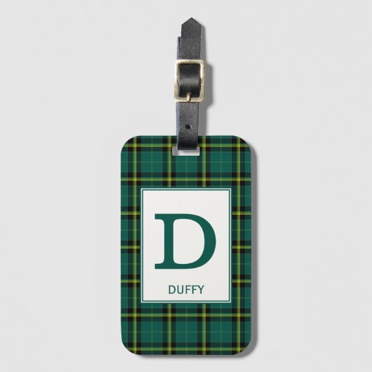 Étiquette À Bagage Duffy Tartan Green Plaid Motif (Devant Vertical)