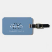 Étiquette À Bagage Dusty bleu blanc monogrammed (Devant horizontal)