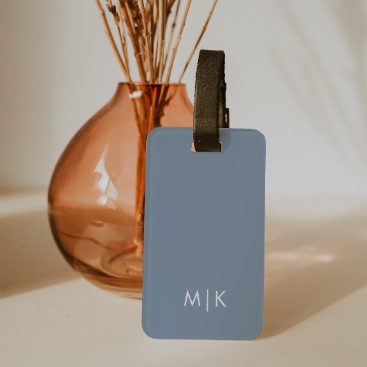 Étiquette À Bagage Dusty Blue | Monogramme moderne