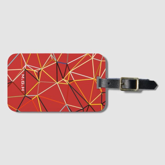 Étiquette À Bagage Dynamic Red Abstract Geometric Monogram (Devant Horizontal)