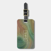 Étiquette À Bagage Earthy Emerald Strata | Monogramme d'encre verte (Devant Vertical)