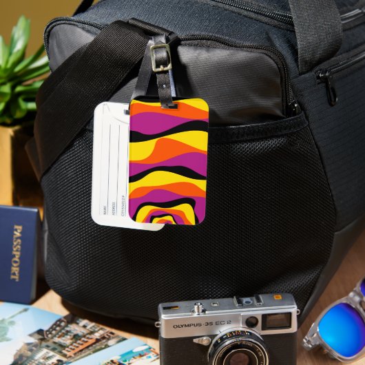 Étiquette À Bagage Ebb et flux 4 - Noir, rose, orange et jaune (Recto & Verso)