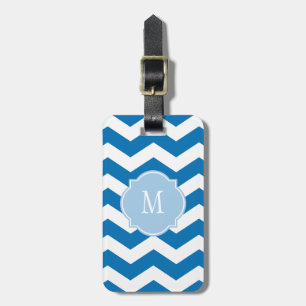 Étiquette À Bagage Éblouissante Bleue et Blanc Chevron Monogramme Bag