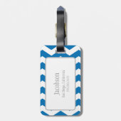 Étiquette À Bagage Éblouissante Bleue et Blanc Chevron Monogramme Bag (Dos Vertical)